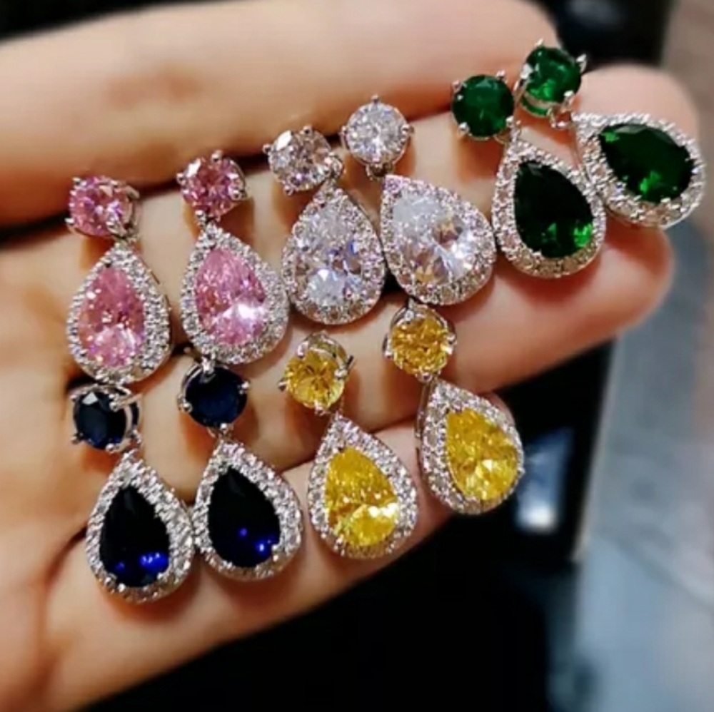 New Silver Colorful Teardrop Earrings